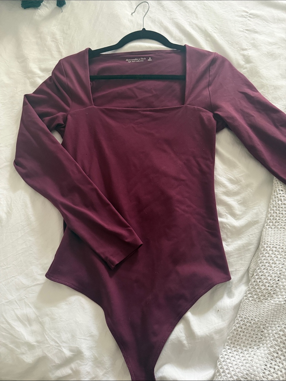 Abercrombie & Fitch Square Neck Long-Sleeve Burgundy Bodysuit